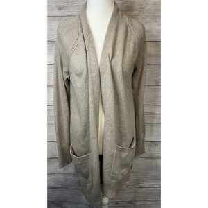 Ann Taylor Women's Cotton Cashmere Cardigan Beige Long Sleeve Pockets Size M